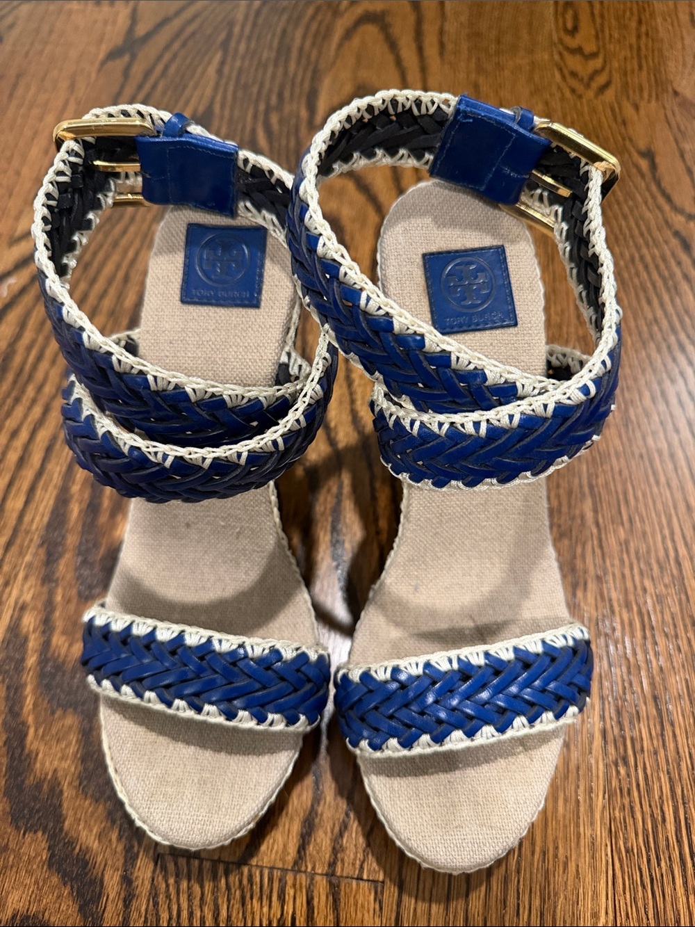 Tory Burch Navy Braided Espadrille Wedge Sandals - Picture 2 of 8